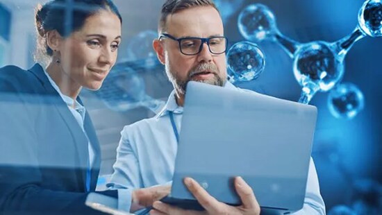 Two analysis looking at a computer